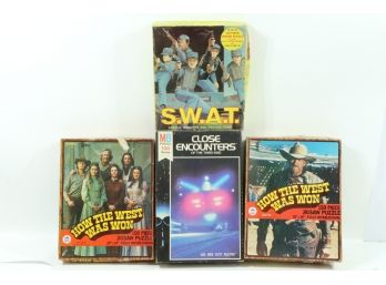 Group Of 4 Vintage Puzzles Includes SWAT, Close Encounters Of 3rd Kind & How The West Was Won