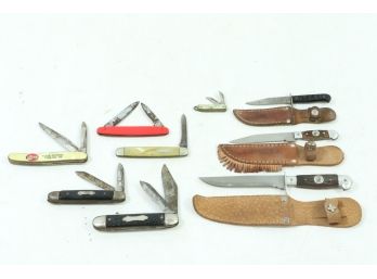 Group Of 9 Vintage Knives Includes Pocket And Knives With Sheaths