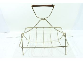 Vintage Mid Century Magazine Rack With Teak Handle