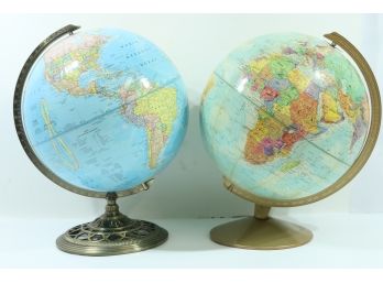 Pair Of Vintage 12' Globes Replogle World Nation Series & George F Cram