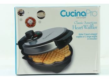 Heart Waffle Maker - Makes 5 Heart-Shaped Waffles - Non-Stick Baker  New