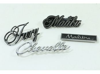 Group Of Vintage Car Emblems Includes Malibu, Chevelle, Malibu & Fury