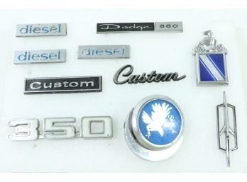 Group Of Vintage Car Emblems Dodge Chevy 350 Diesel Etc..