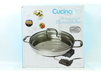 16' Electric Skillet Cucina Pro - 18/10 Stainless Steel With Tempered Glass Lid