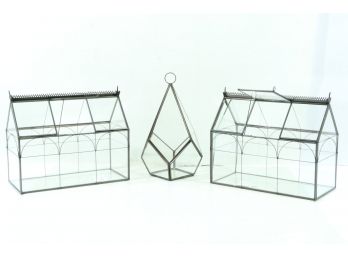 Group Of 3 Glass Terrariums 2 Hinged Never Used