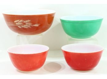 Group Of 4 Vintage Pyrex Bowls Wheat & Primary Colors