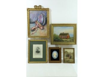 Group Of 5 Different Framed Art Pieces Includes Wedge Wood, Hand Painted Signed Items