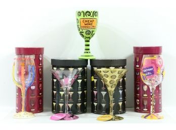 Group Of Lolita Hand Pained Martini & Wine Glasses