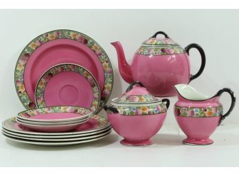 Antique Baker & Co Pink Porcelain Tea Set With Misc Plates