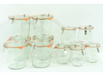 2 Boxes Of Weck Glass Storage Containers 1/2 Liter Mold Jar & Tulip Jelly Jars 6 Of Each New