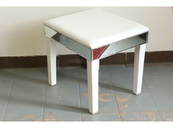 Inspired Home White Leather Mirrored Vanity Stool New