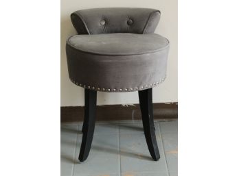 Inspired Home Taylor Velvet Contemporary Nail Head Trim Rolled Back Vanity Stool Light Grey  New