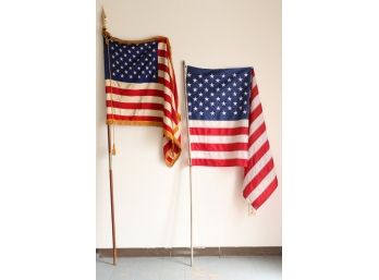 Pair Of Vintage American Flags On Poles Federal Artglo