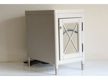 Gray Nightstand With Mirrored Front And Outlets Built In