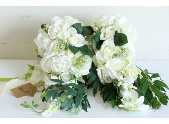 2 FEILUOYI Wedding Bridal Bouquet Romantic Bride Bouquet White Rose Artificial Roses For Wedding