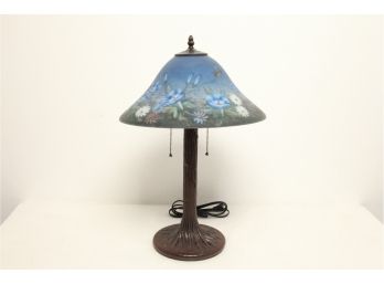 Vintage Style Lamp With Reverse Painted Shade With Artist Signature