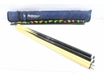 Group Of 3 Pool Sticks Includes Budweiser Stick