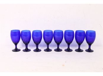 Group Of 8 Vintage Cobalt Blue Glass Water Wine Goblets