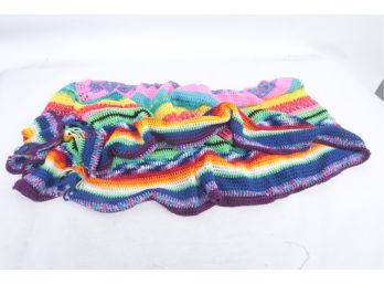 Vintage Hand Made Colorful Knitted Blanket
