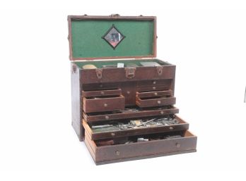 Vintage/Antique Wood Machinist Tool Chest W/Contents