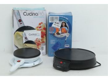 2 Pre-Owned Cucina Pro Crepe Makers & 1 MasterChef Burger Cooking Set