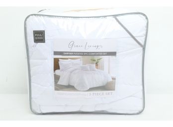 Grace Living Sariyah Pleated 5pc Comforter Set (Full/Queen) In White