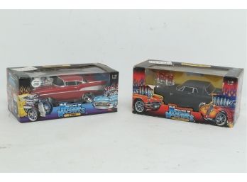 2 Muscle Machines 1:18 Scale Die Cast Models: '57 Chevy & '53 Plymouth Savoy