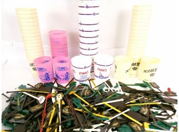 Huge Lot Of Vintage Bar Cups And Swizzle Sticks