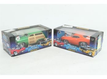 Pair Of 1/18 Scale Muscle Machines 1969 Camera And 1950 Ford Woody