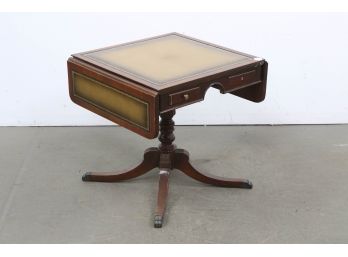 Leather Top Drop Leaf Table With 2 Drawers