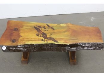 Hand Painted Wood Slab Coffee Table / Bench Flying Canada Geese