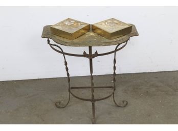 Demilune Table, Iron Legs And Wood Top With Ashtrays