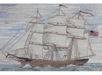34' X 24' 1961 Hooked Rug  Of Tall Ship Signed GCR