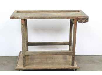 Wooden Work Bench With Bench Vise Attatched