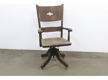 Antique Leather Seated Rolling Desk Chair
