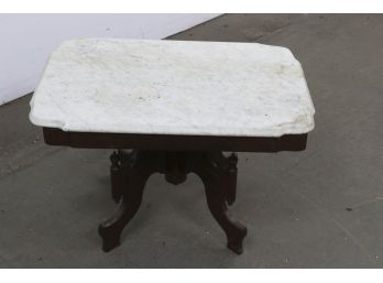 Vintage Wooden End Table With Marble Top