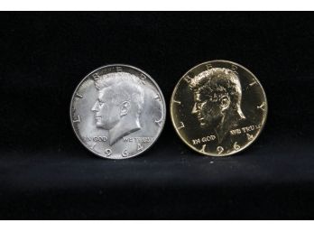 1964 Kennedy Half Dollar - (1)Silver & (1)Gold Plated