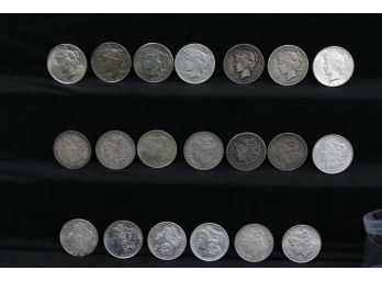 16 Morgan Silver Dollars & 4 Peace Silver Dollars - Grades Vary - Good Dates