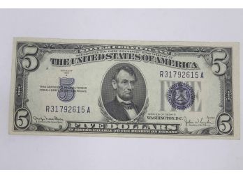 Series Of 1934 D - $5 Silver Certificate - AU - Uncirculated