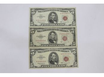 (3) $5 Red Seal - 1963 Series - Condition Varies
