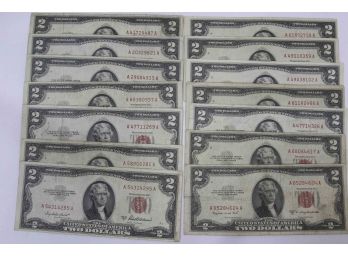 14 Red Seal $2 Notes - 1953 Series - VF And Above