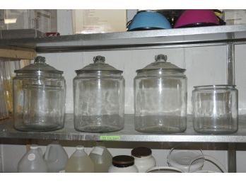 Contents Of Shelf Including Large Anchor Hocking Jars With Lids