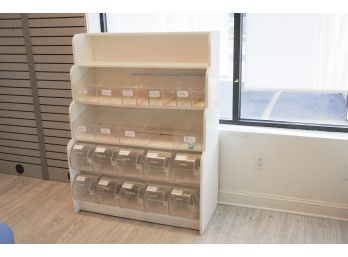 Wood Shelf Unit With Plastic Candy Bins