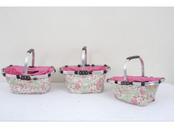 Group Of 3 Folding Aluminum And Cloth Shopping Baskets