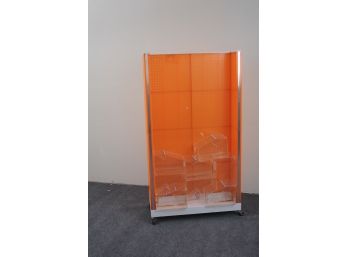 Orange Plastic Pegboard On Wheels With Plastic Bins