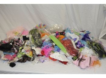 Huge Lot Of Girls Fashions, Doll Clothes, Boas, Hair Ties, Bows, Etc.