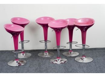 Group Of 6 Pink Scoop Stools