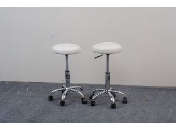 Pair Of White Round Stools