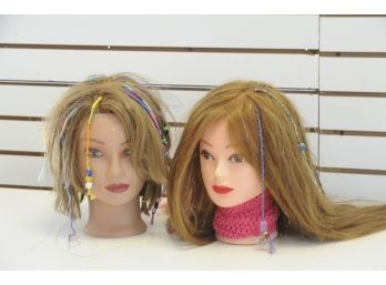 2 Hair Dressing Mannequin Heads With Beads And Extensions.