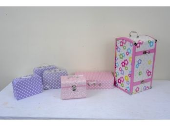 Assorted Doll Accessories, Storage Boxes And Wardrobe Box